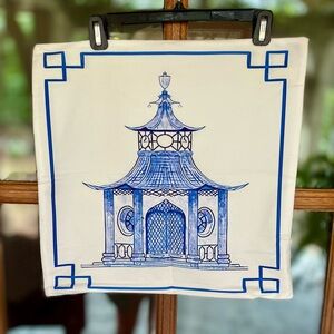 Blue and White Pagoda Print pillow cover